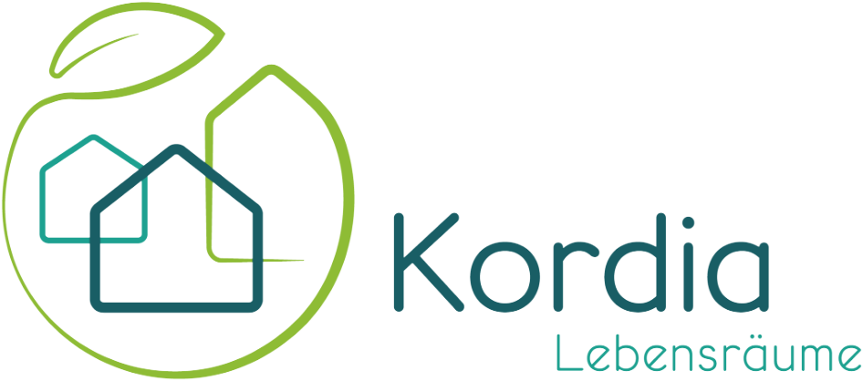 Das Logo von Kordia, Häuser und ein grüner Zweig